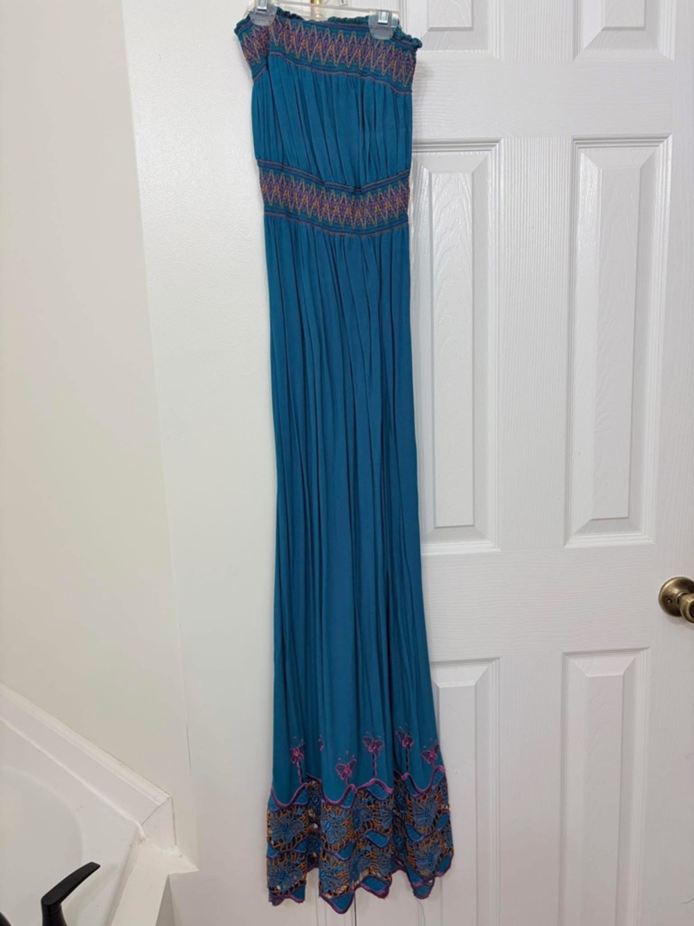 Forever 21 Teal Strapless Maxi Dress with Embroidered Hem